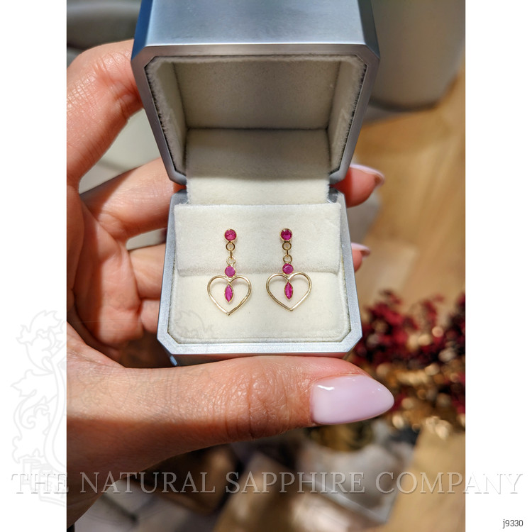 0.58 Ct.Tw. Pinkish Red Ruby Bezel Earrings, 18K Yellow Gold