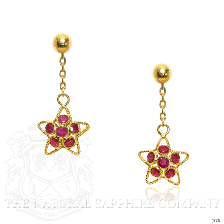 1.44 Ct.Tw. Ruby Drops Earrings, 18K Yellow Gold