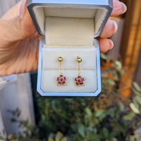 1.44&nbsp;Ct.Tw.Total Carat Weight Pinkish Red Ruby Drops Earrings, 18K Yellow Gold Life Style