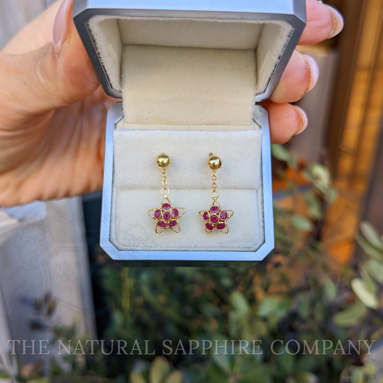 1.44 Ct.Tw. Pinkish Red Ruby Drops Earrings, 18K Yellow Gold