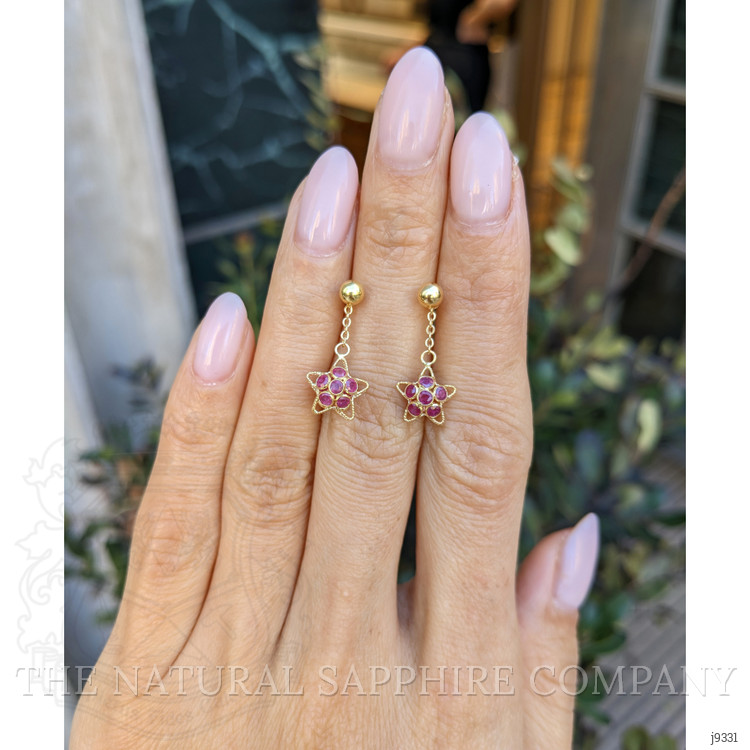 1.44 Ct.Tw. Pinkish Red Ruby Drops Earrings, 18K Yellow Gold