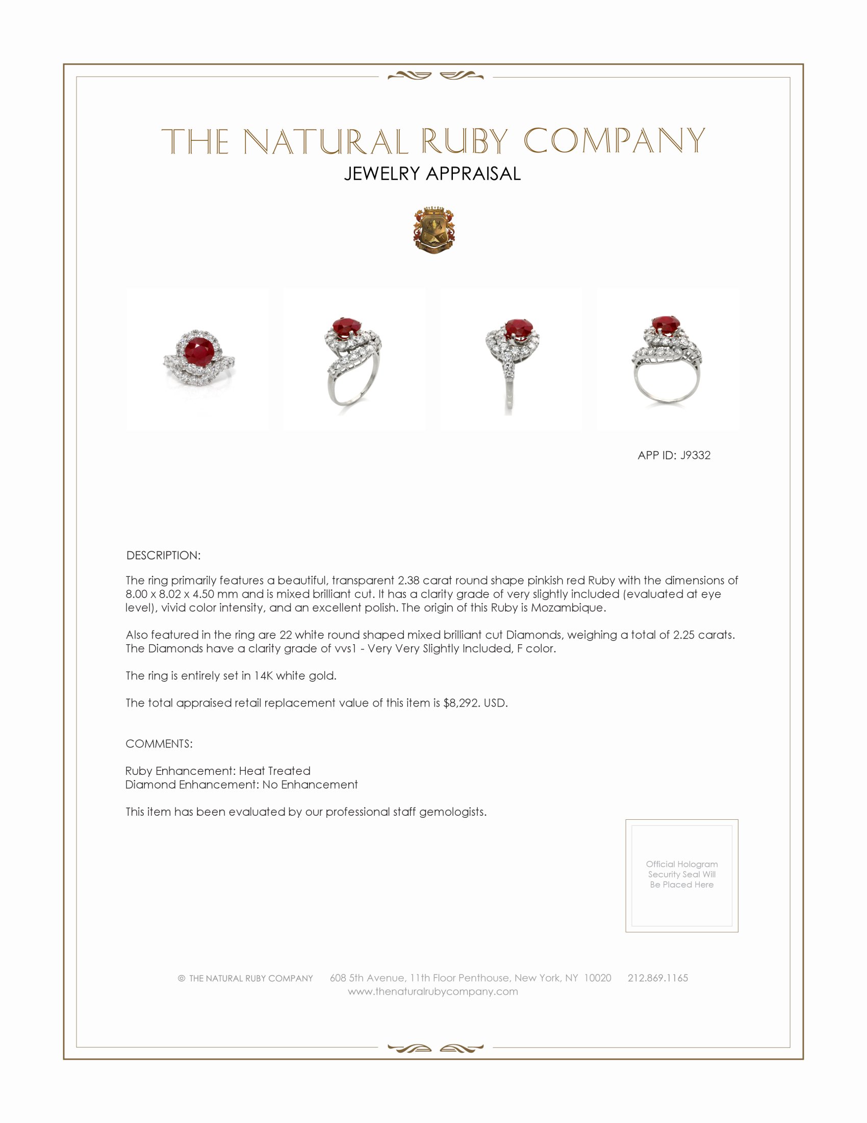 2.38 Ct. Pinkish Red Ruby and Natural Diamond Pave Ring, 14K White Gold