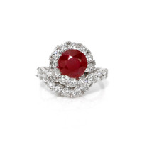 2.38 Ct. Ruby Natural Diamond Pave Ring, 14K White Gold Video