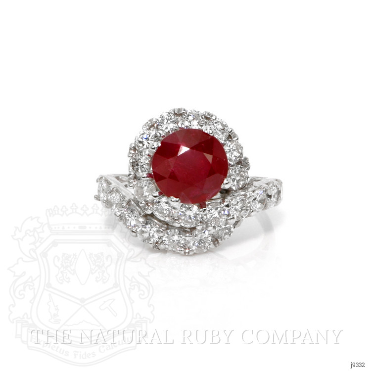 2.38 Ct. Pinkish Red Ruby and Natural Diamond Pave Ring, 14K White Gold