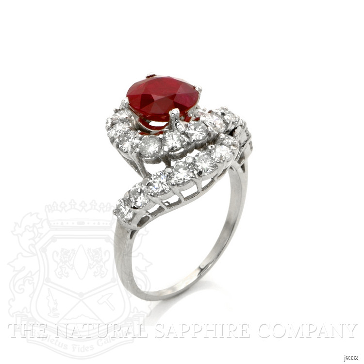 2.38 Ct. Pinkish Red Ruby and Natural Diamond Pave Ring, 14K White Gold