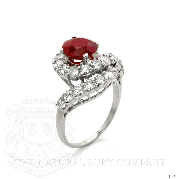 2.38 Ct. Pinkish Red Ruby and Natural Diamond Pave Ring, 14K White Gold