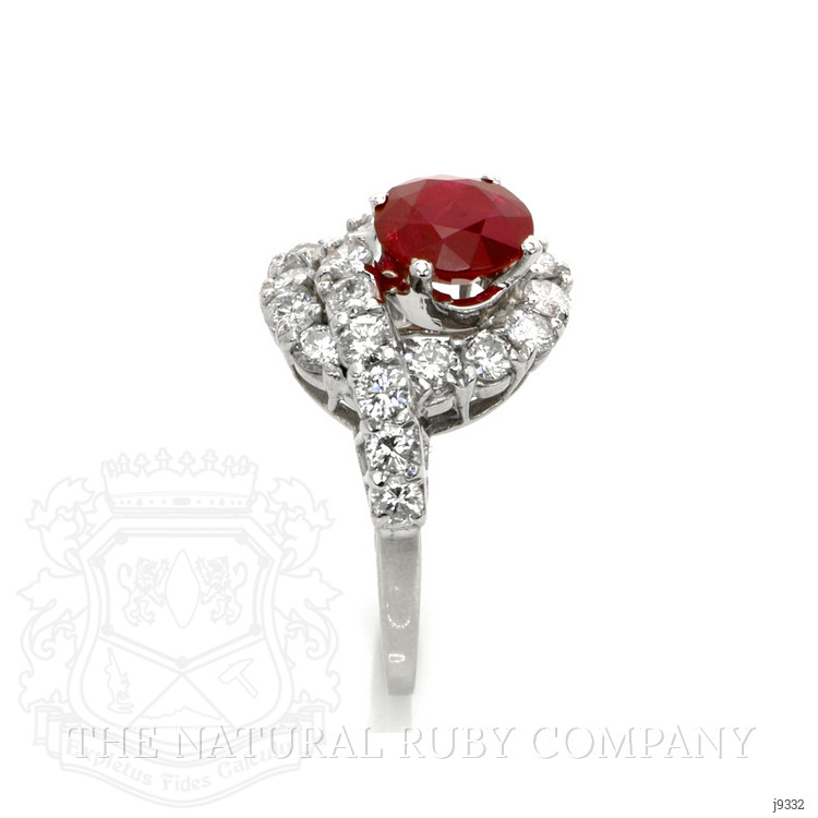2.38 Ct. Pinkish Red Ruby and Natural Diamond Pave Ring, 14K White Gold