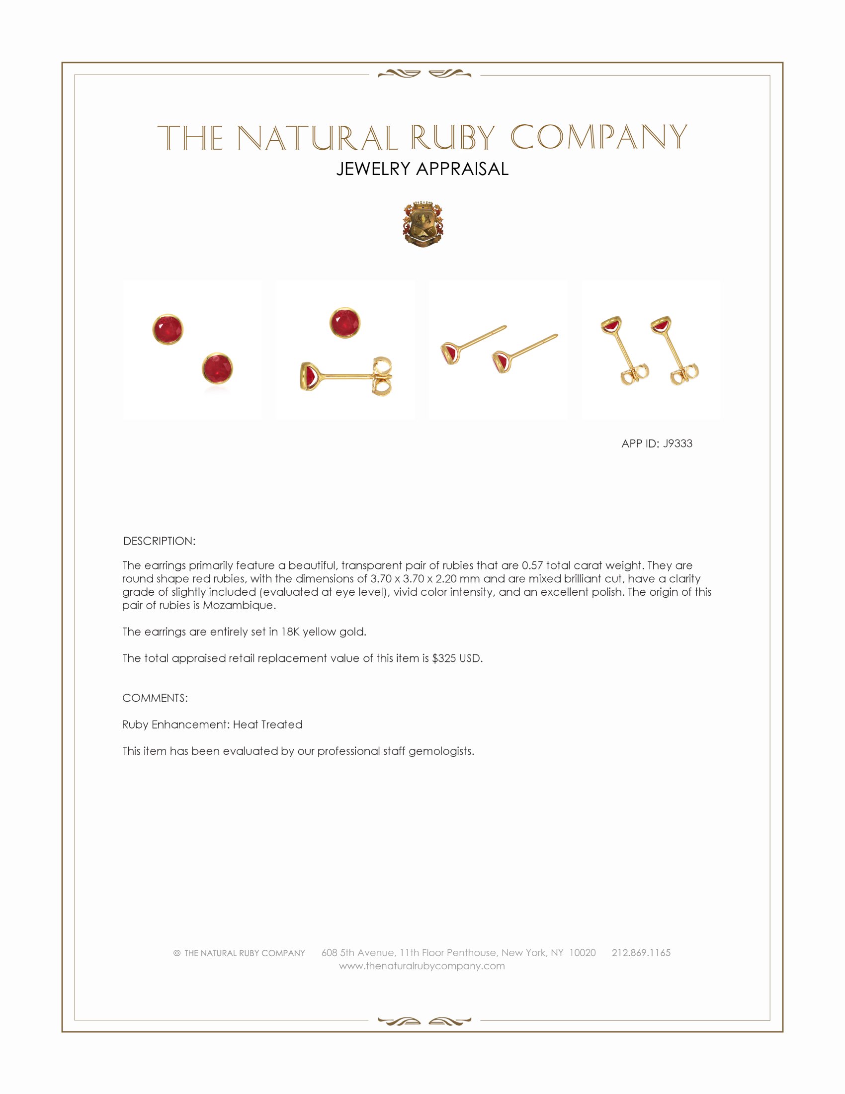 0.57 Ct.Tw. Ruby Bezel Earrings, 18K Yellow Gold