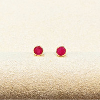0.57 Ct.Tw. Ruby Bezel Earrings, 18K Yellow Gold Life Style