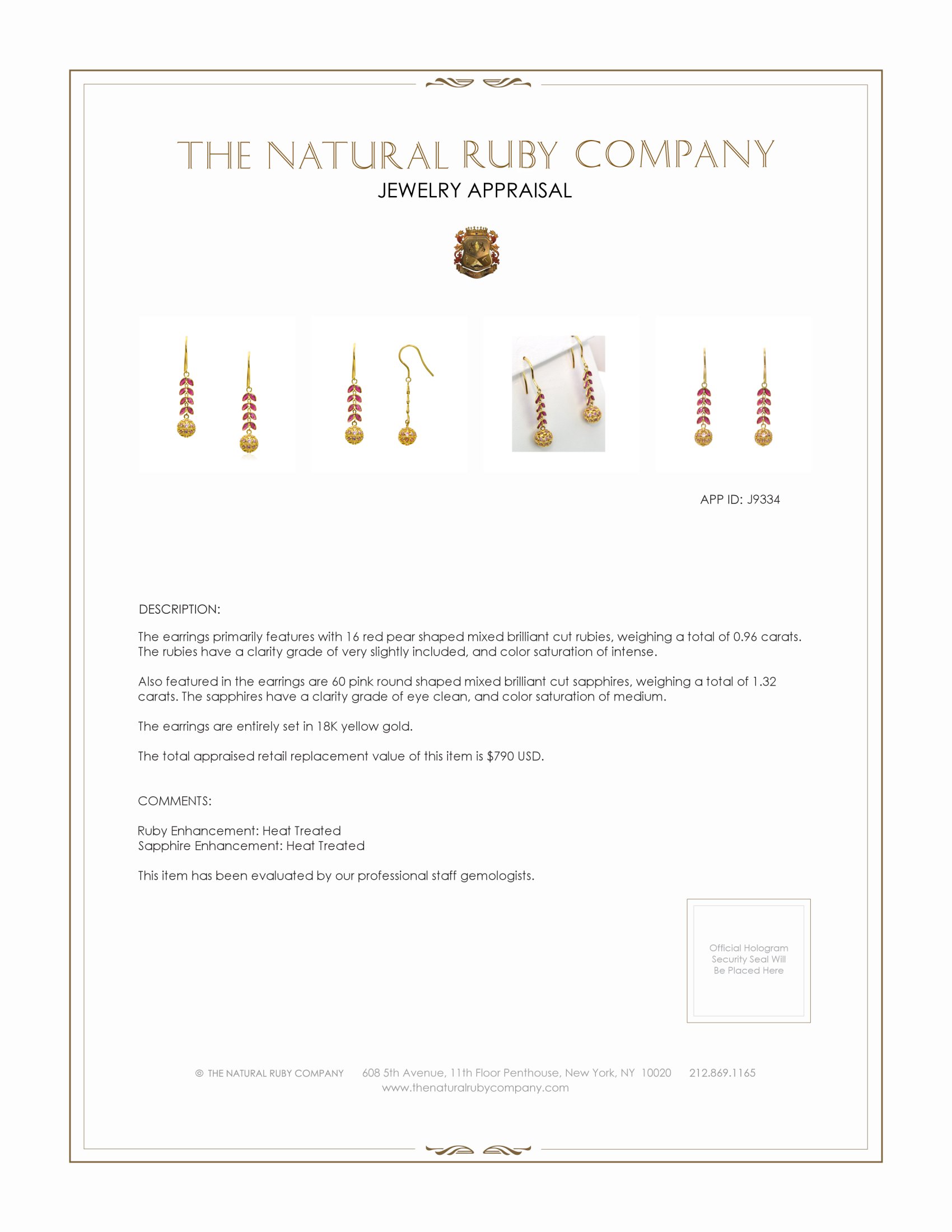 0.96 Ct.Tw. Ruby and Pink Sapphire Bezel Earrings, 18K Yellow Gold