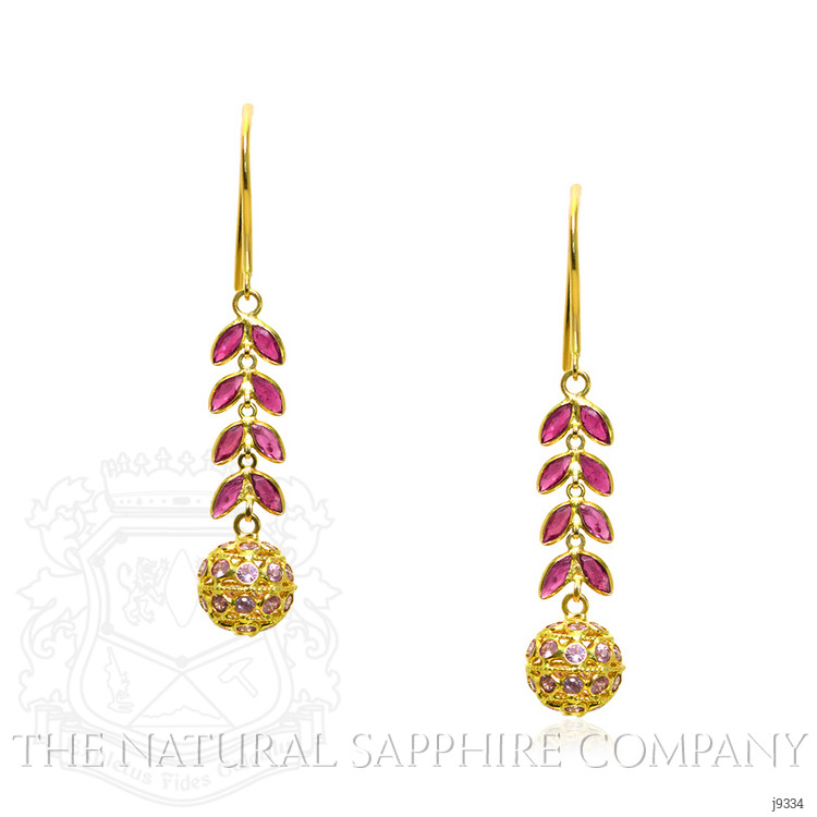 0.96 Ct.Tw. Ruby Sapphire Bezel Earrings, 18K Yellow Gold