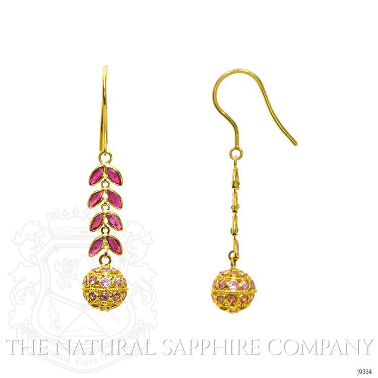 0.96 Ct.Tw. Ruby Sapphire Bezel Earrings, 18K Yellow Gold