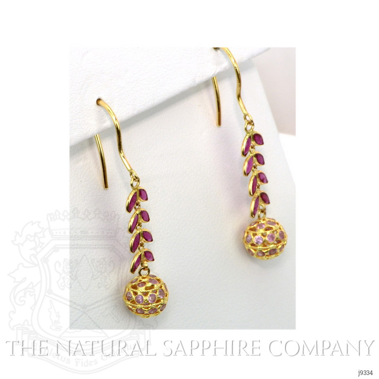 0.96 Ct.Tw. Ruby Sapphire Bezel Earrings, 18K Yellow Gold