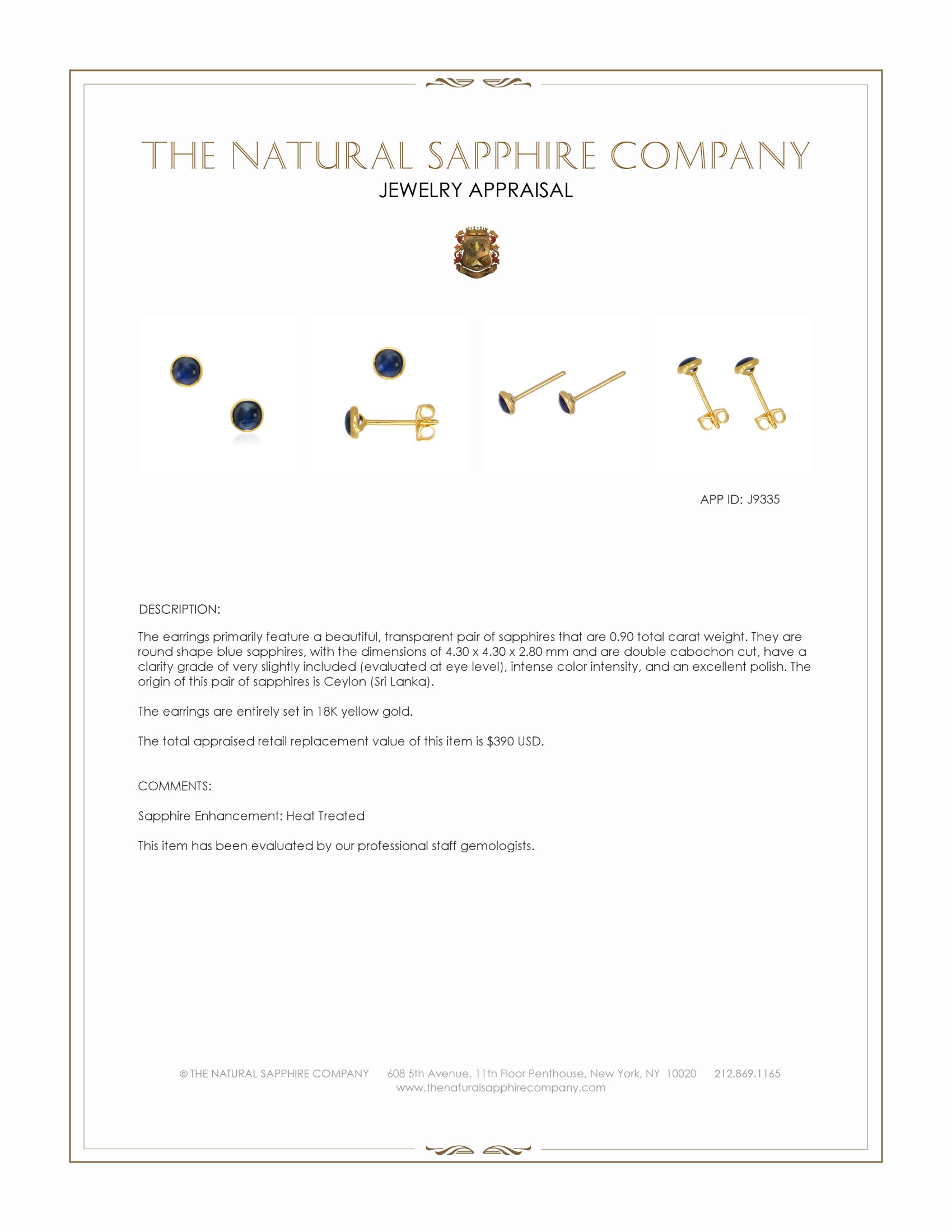 0.90 Ct.Tw. Blue Sapphire Bezel Earrings, 18K Yellow Gold