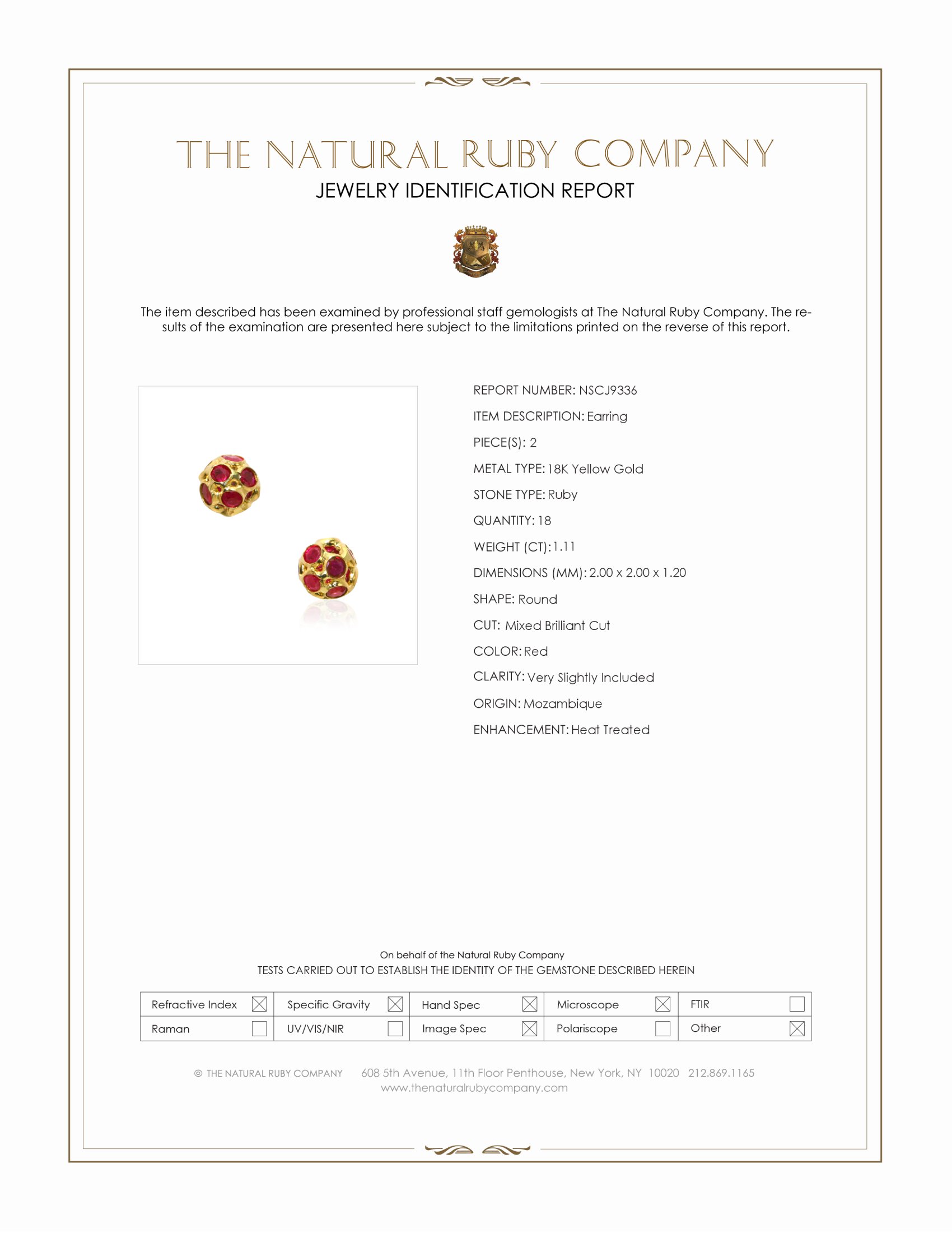 1.11 Ct.Tw. Ruby Studs Earrings, 18K Yellow Gold