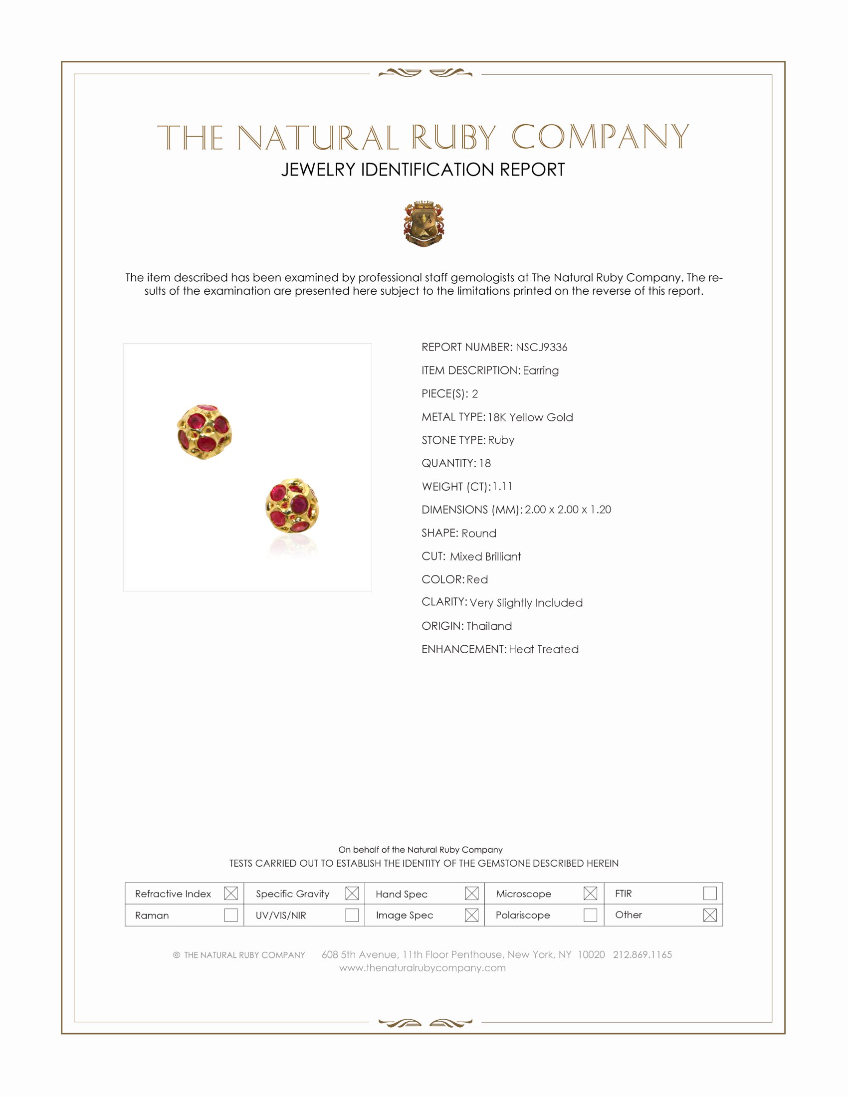 1.11 Ct.Tw. Ruby Studs Earrings, 18K Yellow Gold