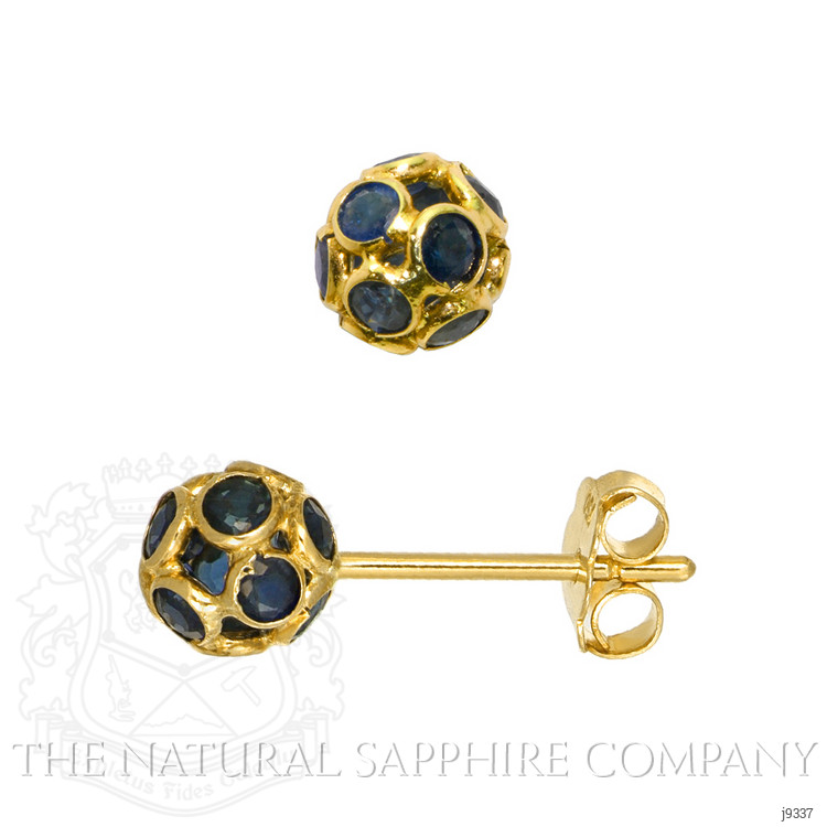 1.42 Ct.Tw. Blue Sapphire Studs Earrings, 18K Yellow Gold