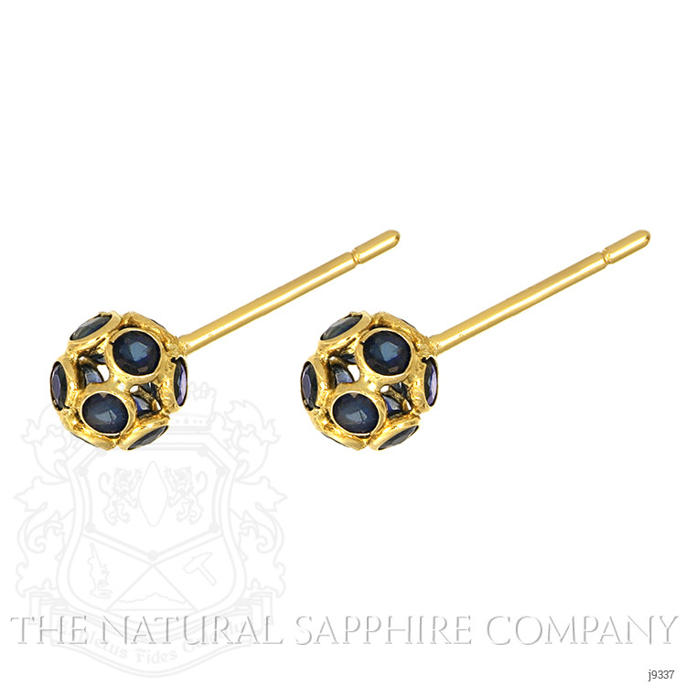 1.42 Ct.Tw. Blue Sapphire Studs Earrings, 18K Yellow Gold