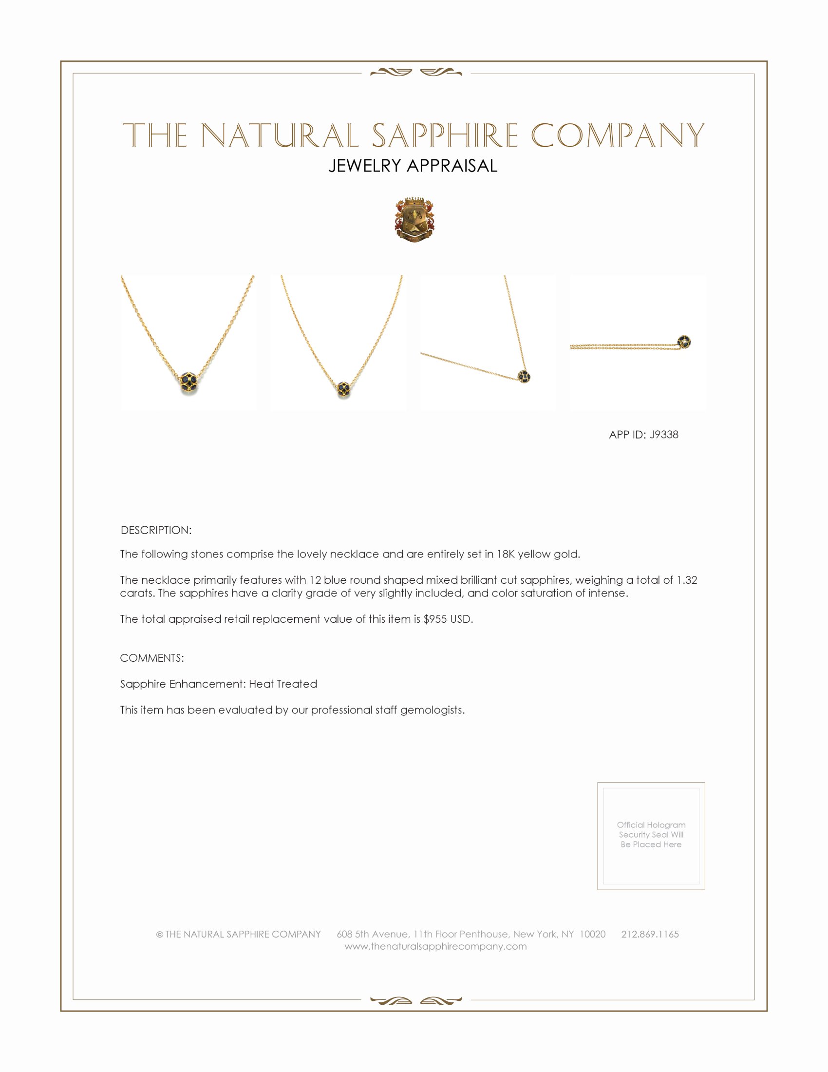 1.32 Ct. Blue Sapphire Bezel Necklace, 18K Yellow Gold