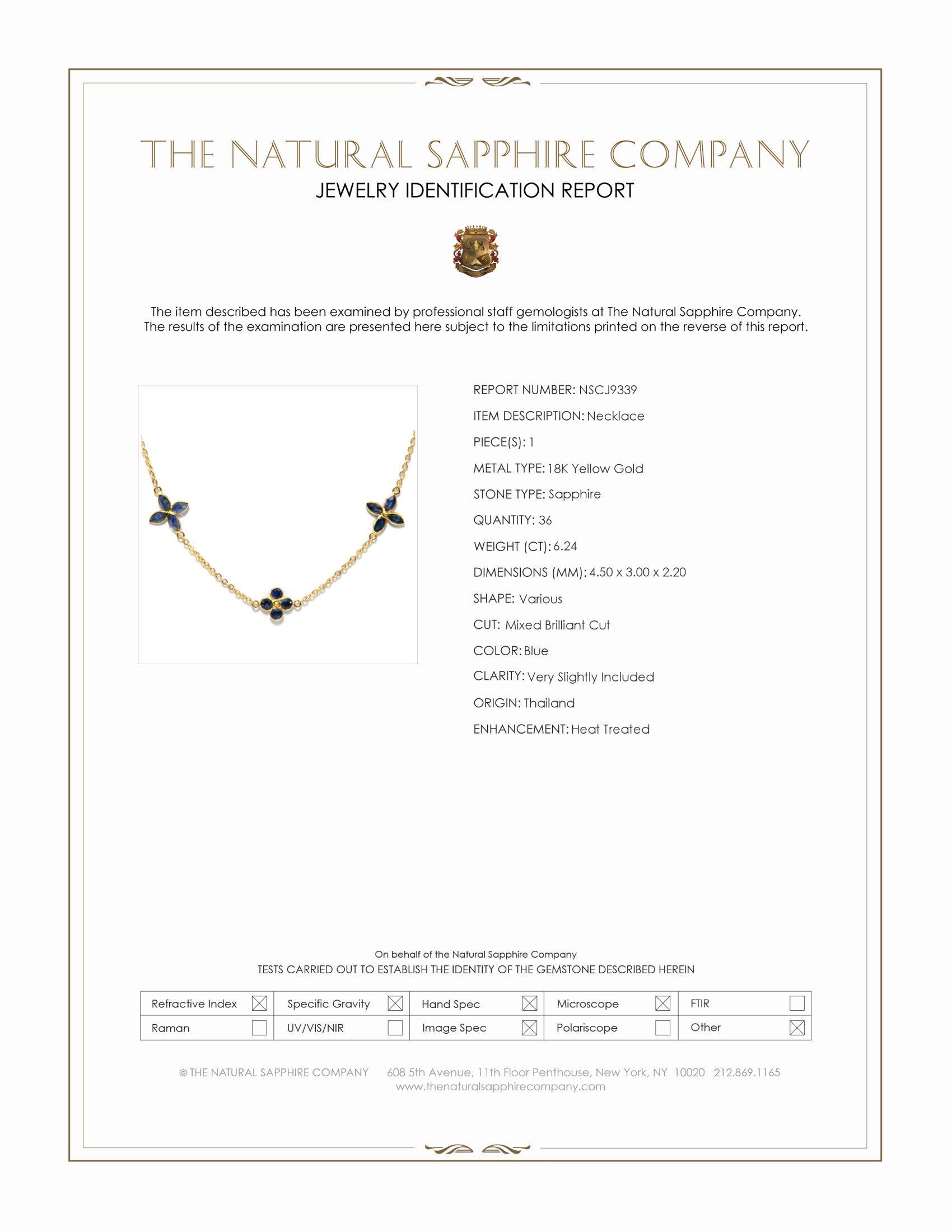 6.24 Ct. Blue Sapphire Antique Style Necklace, 18K Yellow Gold