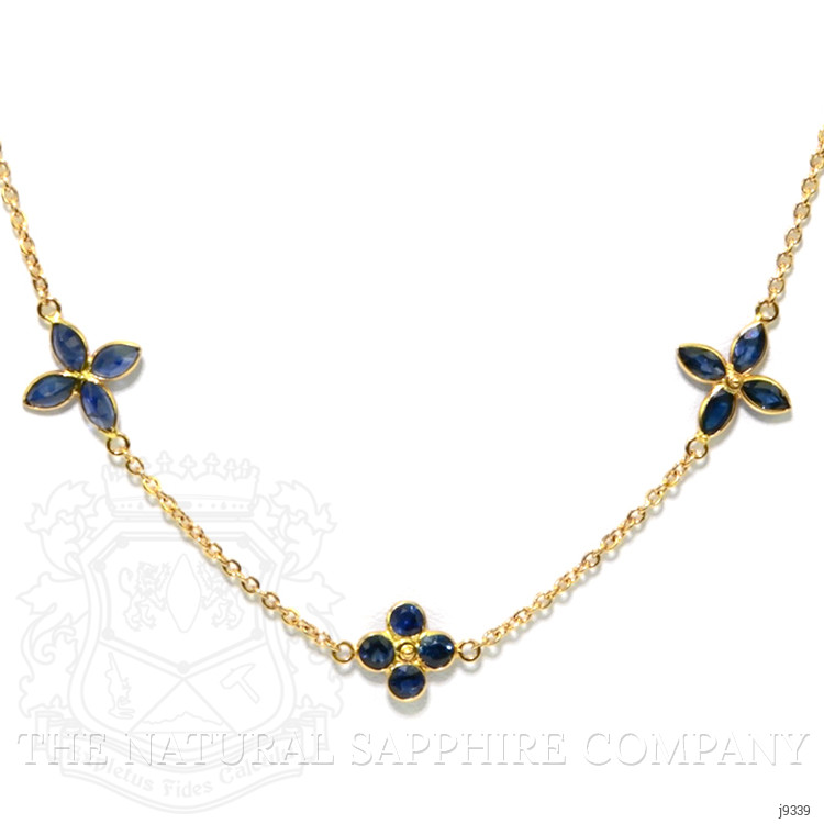 6.24 Ct. Blue Sapphire Antique Style Necklace, 18K Yellow Gold