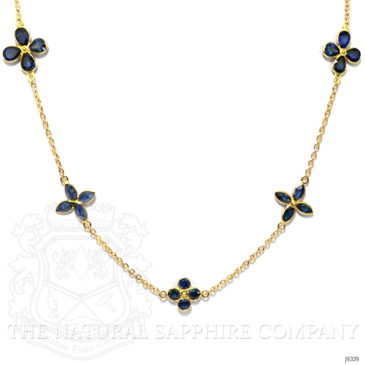 6.24 Ct. Blue Sapphire Antique Style Necklace, 18K Yellow Gold
