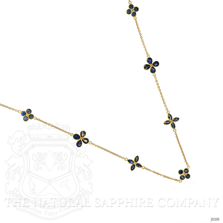 6.24 Ct. Blue Sapphire Antique Style Necklace, 18K Yellow Gold