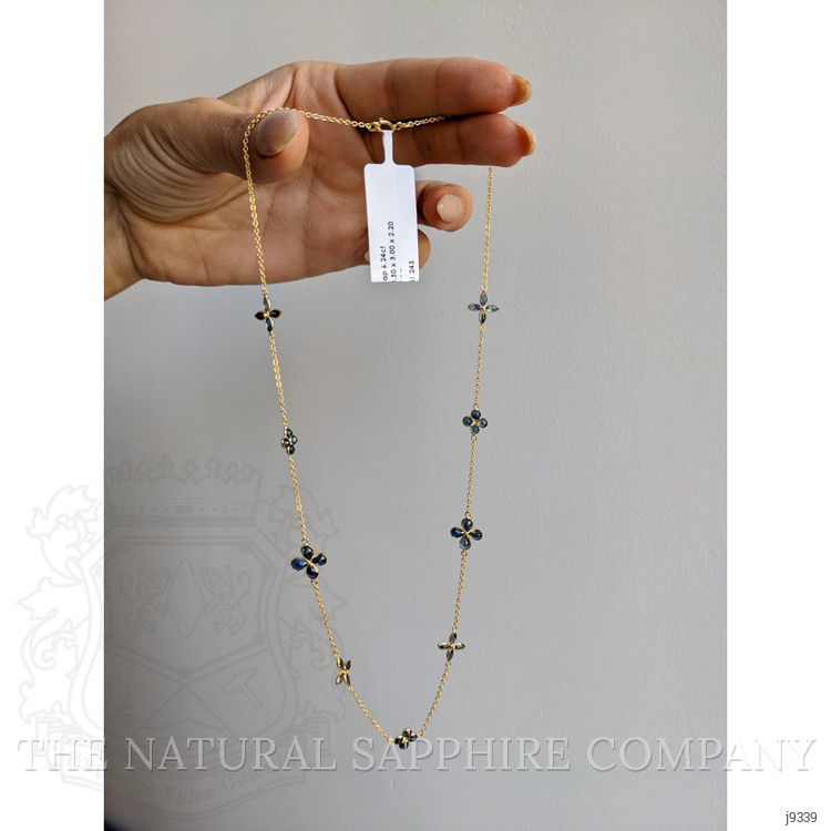 6.24 Ct. Blue Sapphire Antique Style Necklace, 18K Yellow Gold