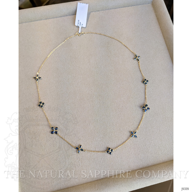 6.24 Ct. Blue Sapphire Antique Style Necklace, 18K Yellow Gold