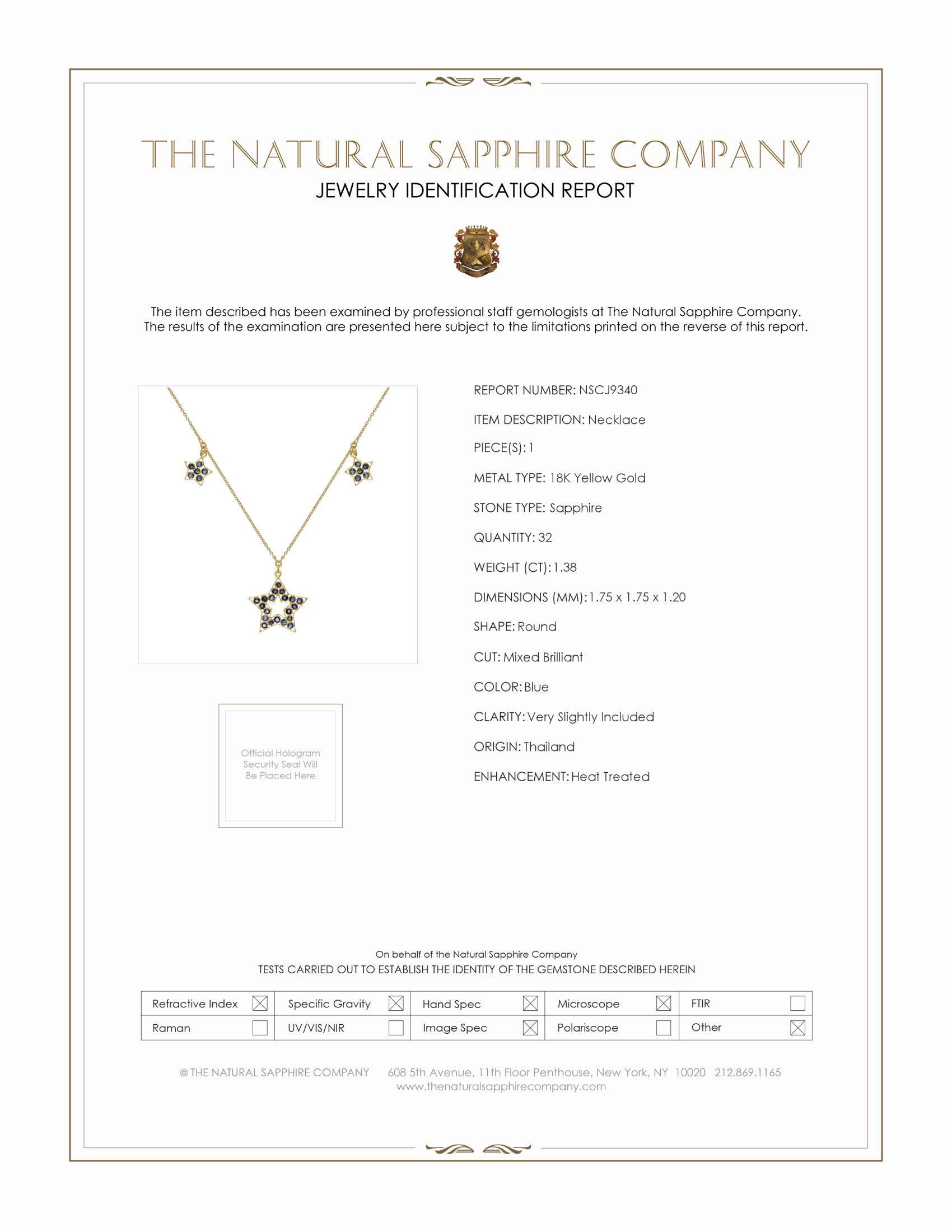 1.38 Ct. Blue Sapphire Antique Style Necklace, 18K Yellow Gold