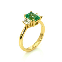 1.10 Ct. Emerald and Diamond Ring - 18K Yellow Gold Image