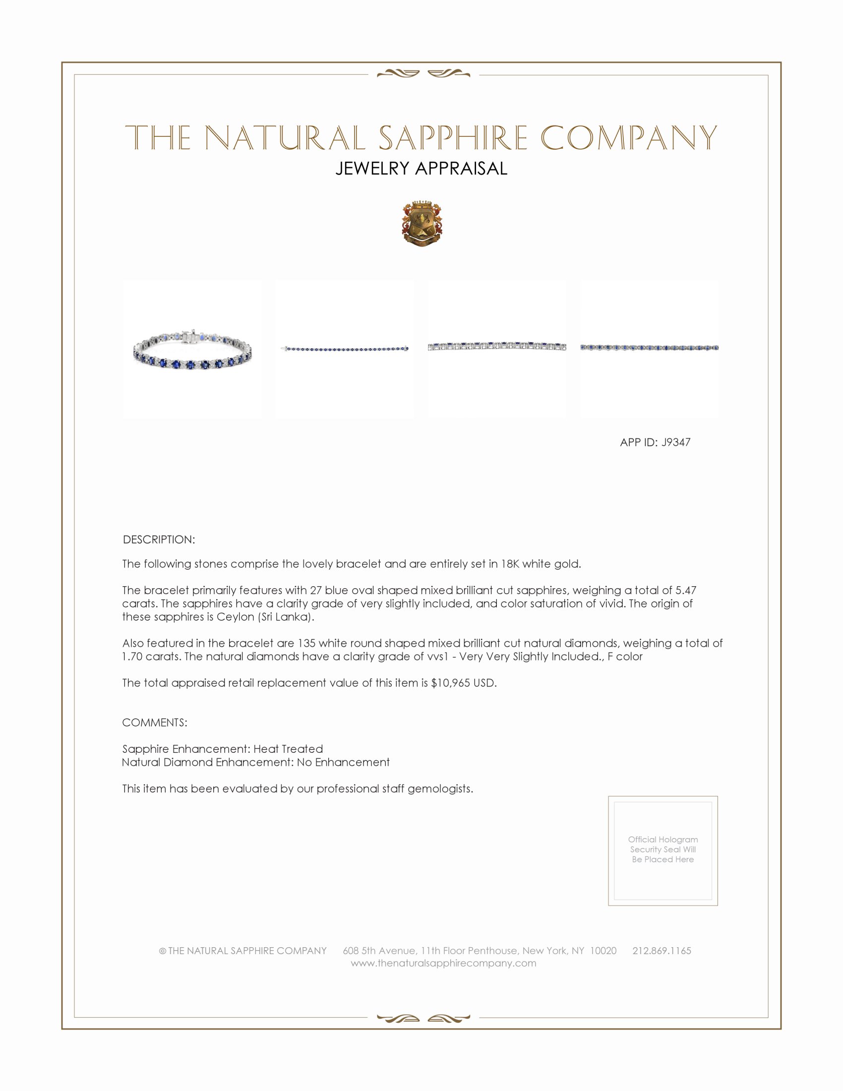 5.47 Ct.Tw. Blue Sapphire and Natural Diamond Halo Bracelet, 18K White Gold