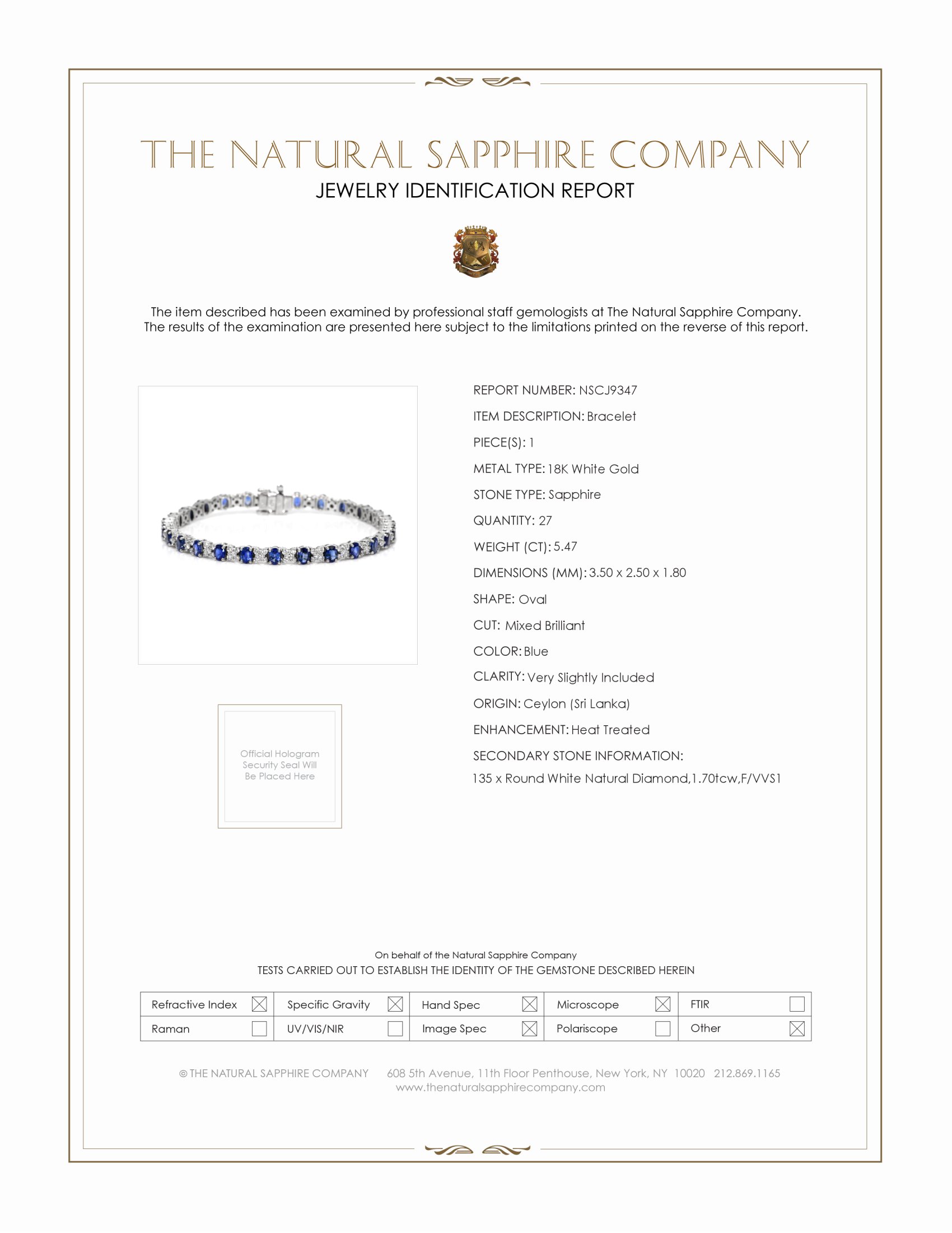 5.47 Ct.Tw. Blue Sapphire and Natural Diamond Halo Bracelet, 18K White Gold