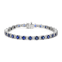 5.47 Ct.Tw. Blue Sapphire and Natural Diamond Halo Bracelet, 18K White Gold Video