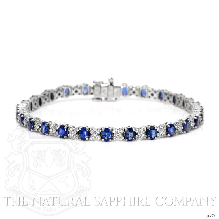 5.47 Ct.Tw. Blue Sapphire and Natural Diamond Halo Bracelet, 18K White Gold