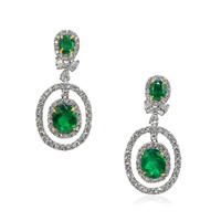 5.54 Ct.Tw. Emerald Natural Diamond Pave Earrings, 18K White Gold Video
