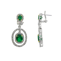 5.54 Ct.Tw. Emerald Natural Diamond Pave Earrings, 18K White Gold Image