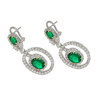 5.54 Ct.Tw. Emerald Natural Diamond Pave Earrings, 18K White Gold Image