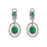 5.54 Ct.Tw. Emerald Natural Diamond Pave Earrings, 18K White Gold Image