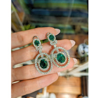 5.54 Ct.Tw. Emerald Natural Diamond Pave Earrings, 18K White Gold Life Style