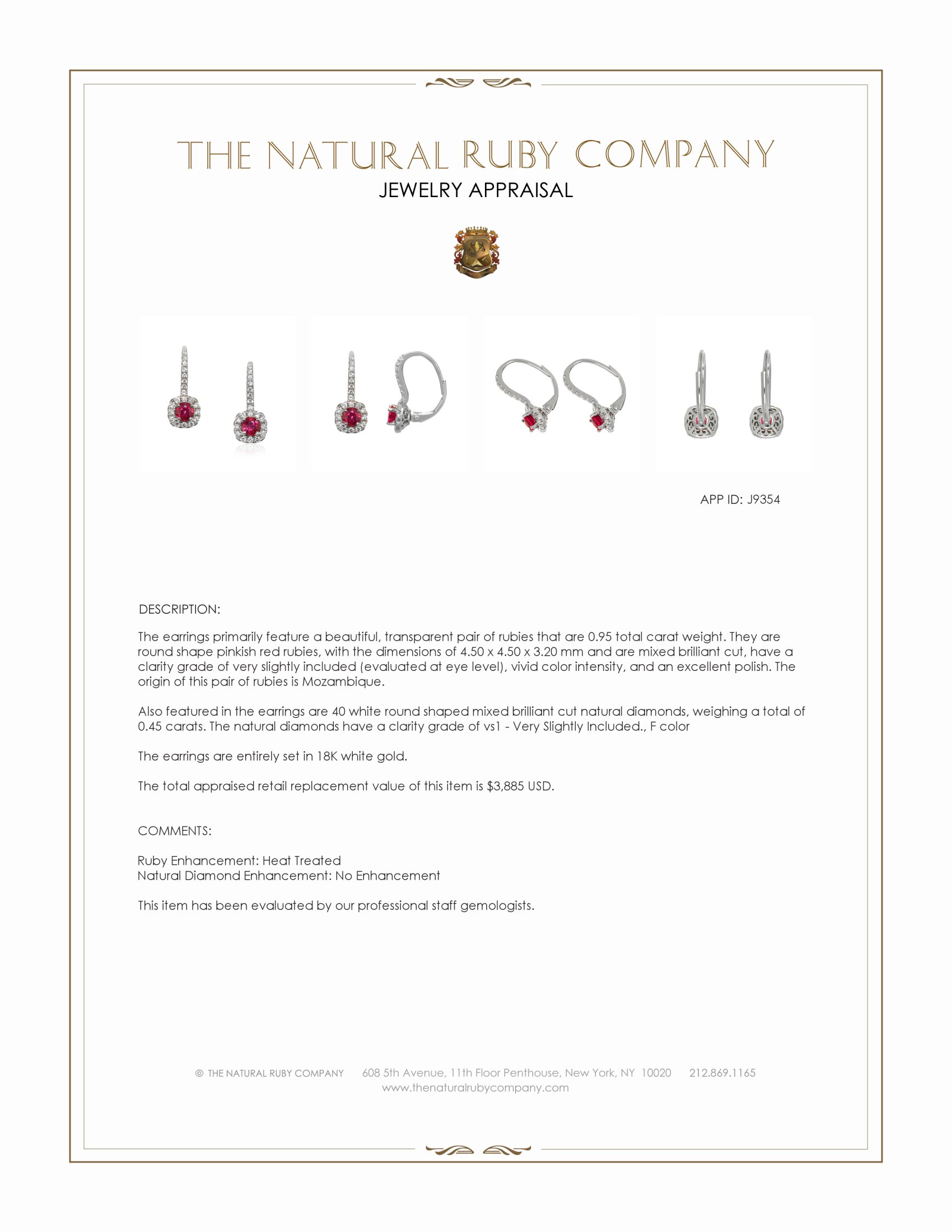 0.95 Ct.Tw. Pinkish Red Ruby and Natural Diamond Pave Earrings, 18K White Gold