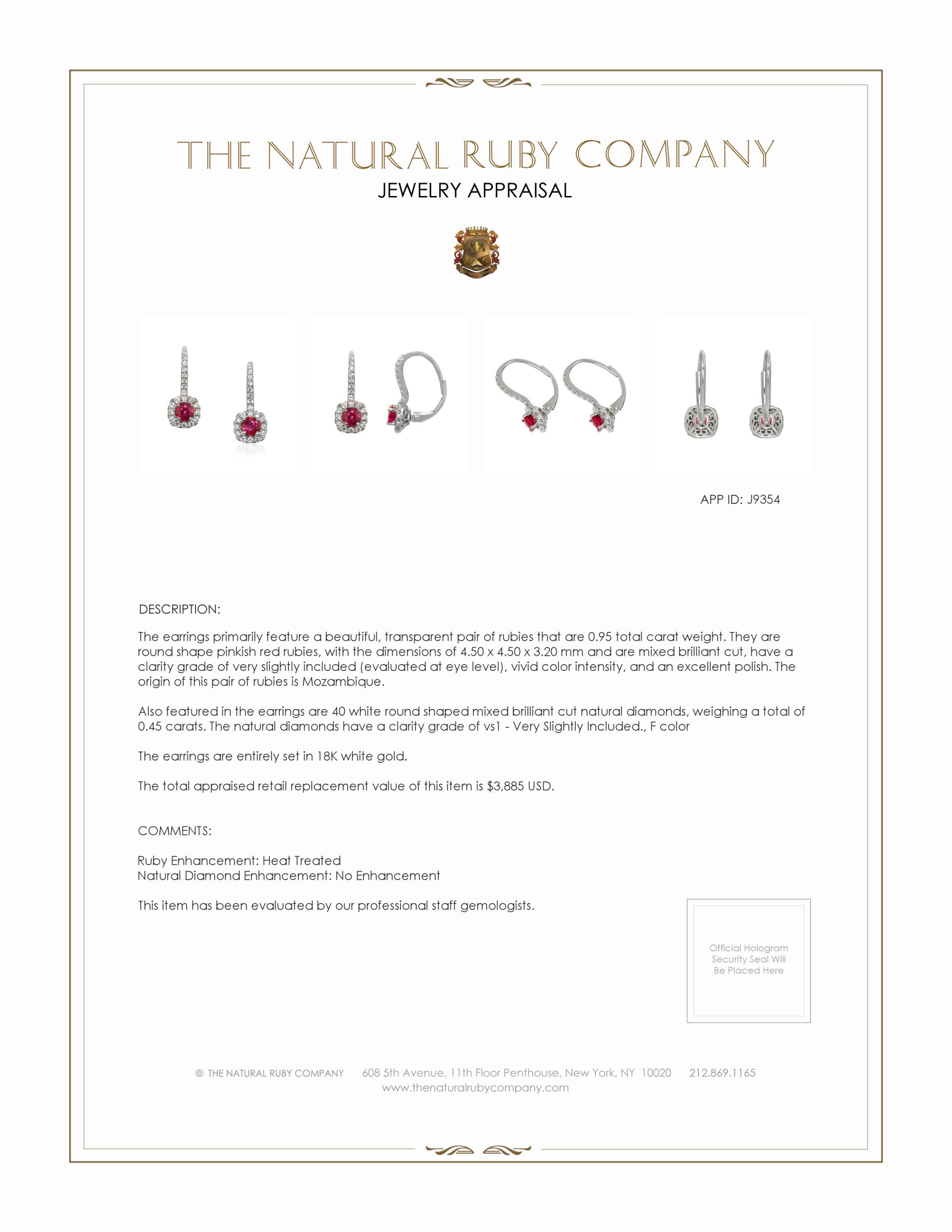 0.95 Ct.Tw. Ruby Natural Diamond Pave Earrings, 18K White Gold