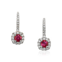 0.95 Ct.Tw. Ruby Natural Diamond Pave Earrings, 18K White Gold Video