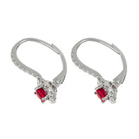 0.95 Ct.Tw. Ruby Natural Diamond Pave Earrings, 18K White Gold Image