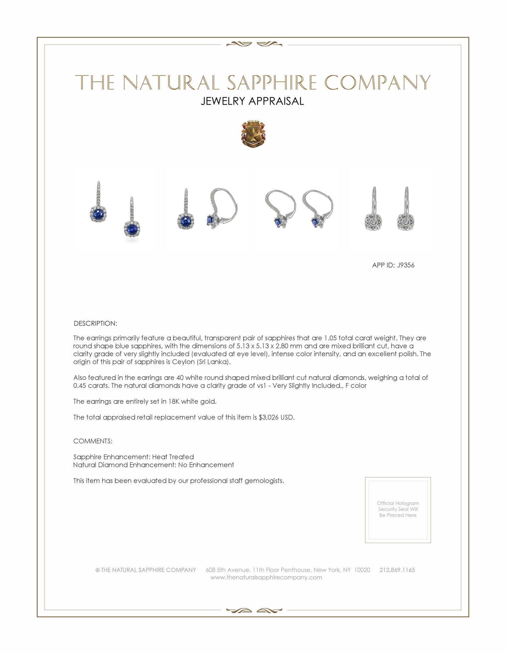 1.05 Ct.Tw. Blue Sapphire and Natural Diamond Pave Earrings, 18K White Gold