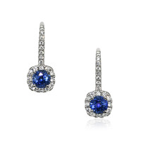 1.05&nbsp;Ct.Tw.Total Carat Weight Blue Sapphire and Natural Diamond Pave Earrings, 18K White Gold Video