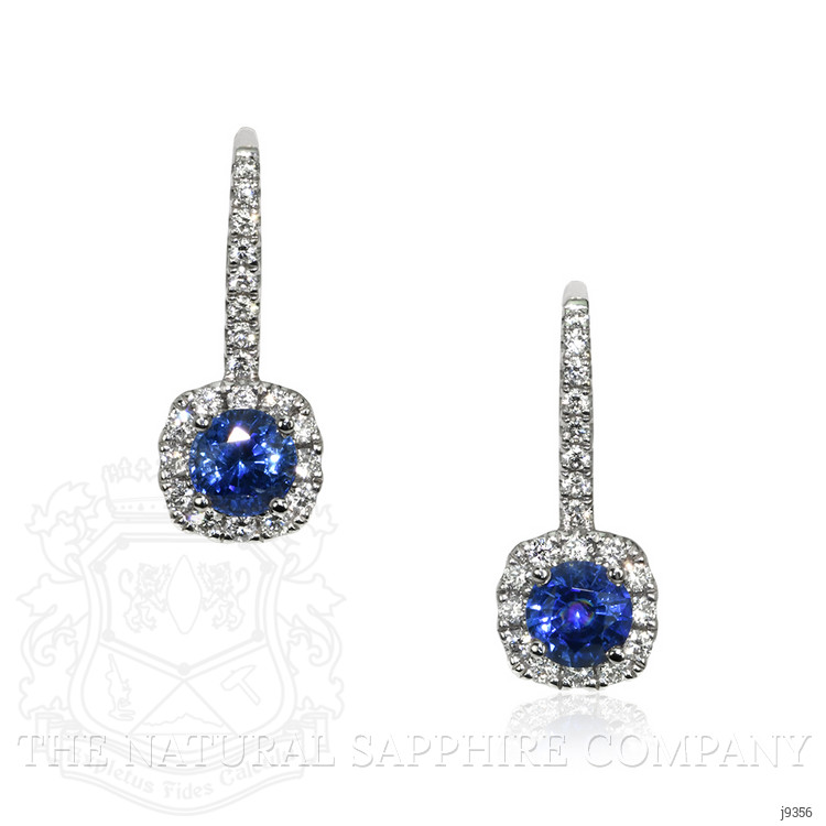 1.05 Ct.Tw. Blue Sapphire and Natural Diamond Pave Earrings, 18K White Gold