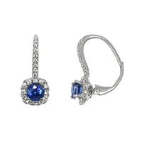 1.05&nbsp;Ct.Tw.Total Carat Weight Blue Sapphire and Natural Diamond Pave Earrings, 18K White Gold Image