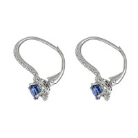 1.05&nbsp;Ct.Tw.Total Carat Weight Blue Sapphire and Natural Diamond Pave Earrings, 18K White Gold Image