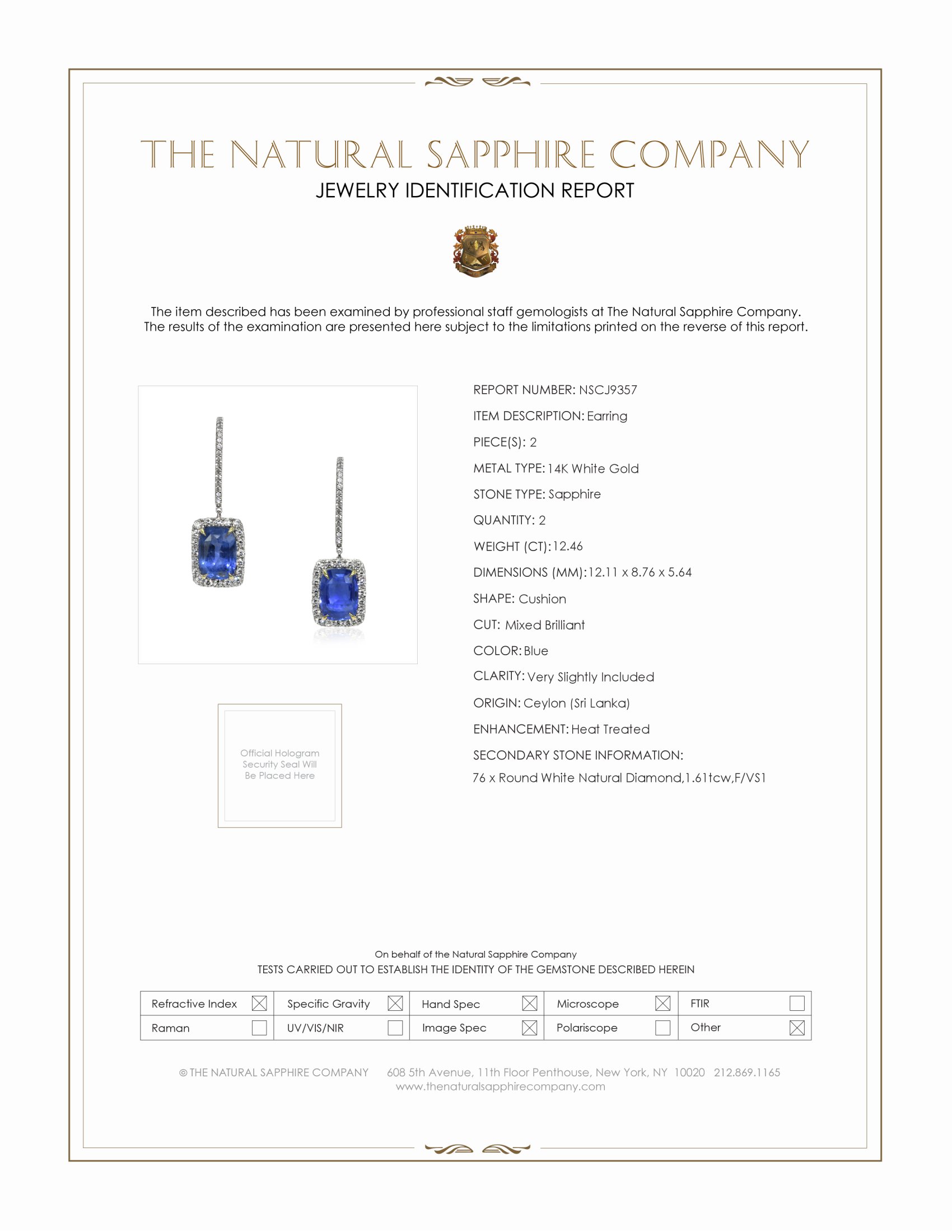 12.46 Ct.Tw. Blue Sapphire and Natural Diamond Pave Earrings, 14K White Gold